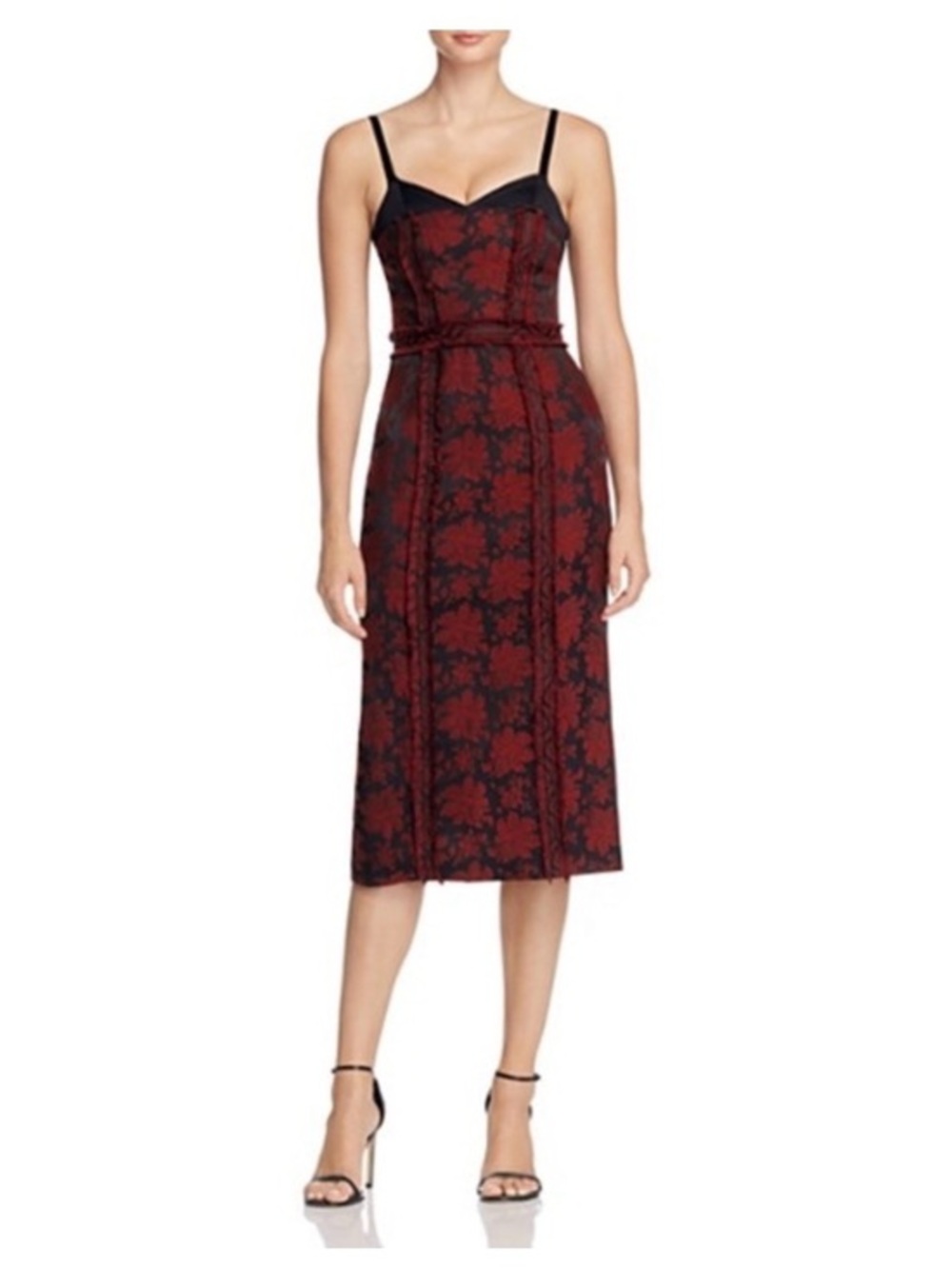 Cinq a Sept Marsolais Floral Jacquard Red black midi Dress Sz 4